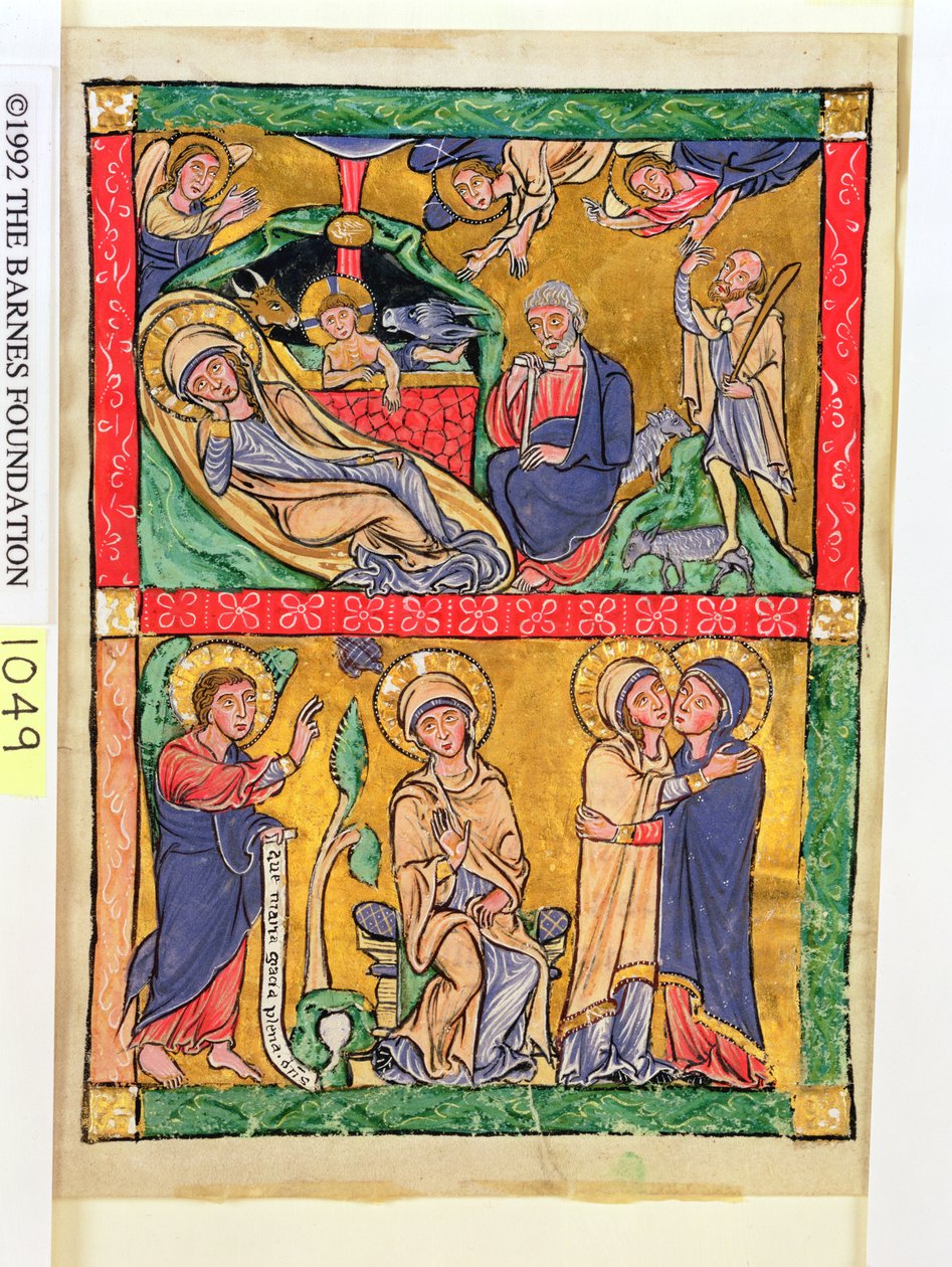 Narození Krista, Zvěstování a Navštívení, 1200 (wc na pergamenu) od German School