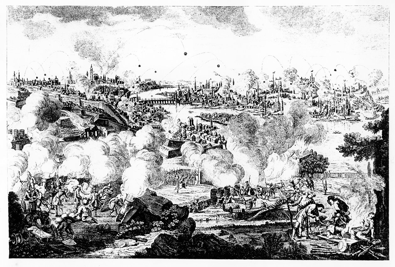 Bombardování Prahy v noci z 29. na 30. května 1757, vyryl P. Benazech od German School