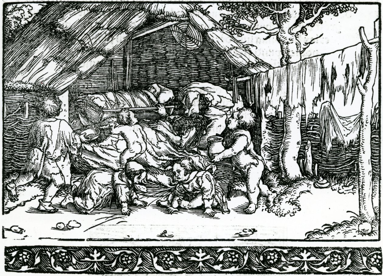 Vystěhovaní rolníci, ilustrace od Franciscus Petrarchas von der Artzney bayder Glueck, 1532 od German School