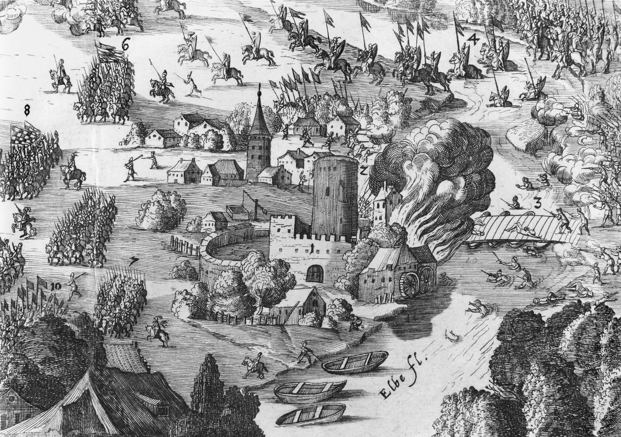 Celkový pohled na bitvu u Mühlbergu, detail, 24. dubna 1547 (viz také 217805, 217806) od German School