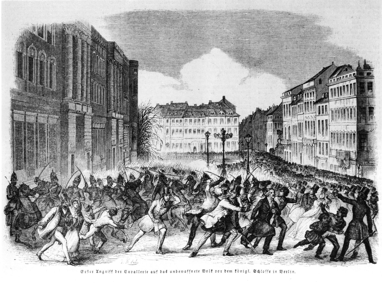 Povstání v Berlíně v dubnu 1848, ilustrace z 