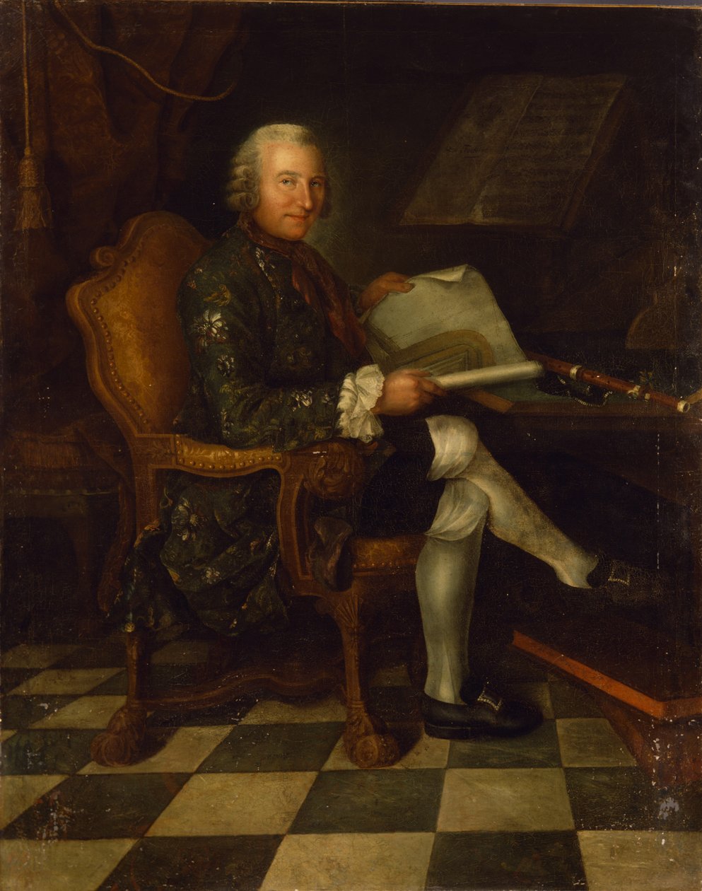 Isaac Egmont von Chasot u svého stolu (s flétnou Fridricha Velikého), 1750 od German School