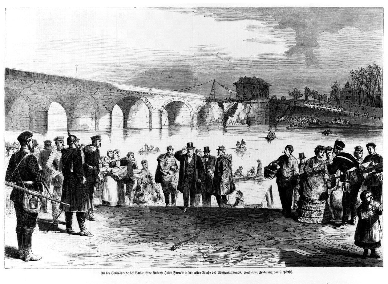 Jules Favre (1809-80) přijíždějící do Pont de Sevres, ilustrace z 
