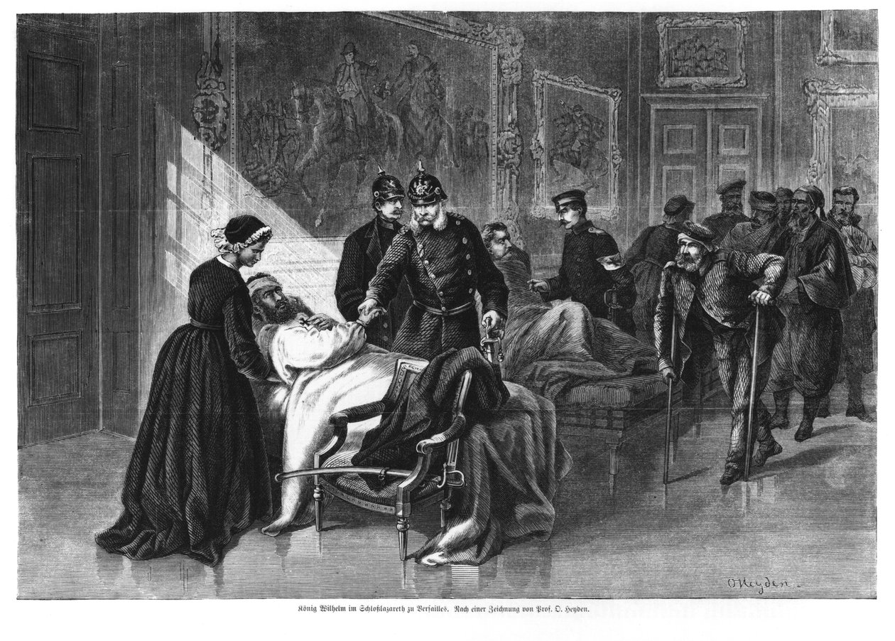 Král Wilhelm I. (1797-1888) na návštěvě nemocnice v zámku Versailles, ilustrace z 