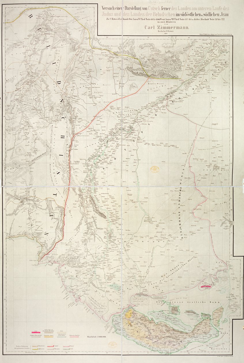 Mapa indické oblasti Čutč a její hranice se sousedním Balúčistánem, Carl Zimmerman, 1851 od German School