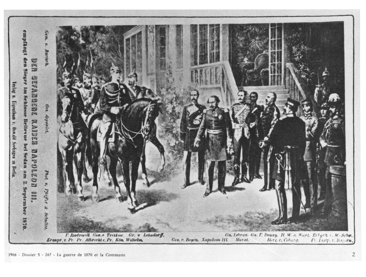 Setkání císaře Napoleona III. (1808-73) a císaře Viléma I. (1797-1888) na zámku Bellevue u Sedanu dne 2. září 1870 od German School