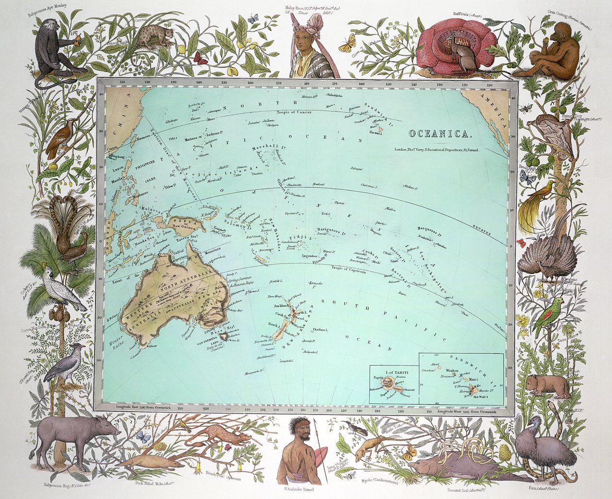 Oceanica, z Vogelova fyzikálního atlasu, cca 1850 od German School