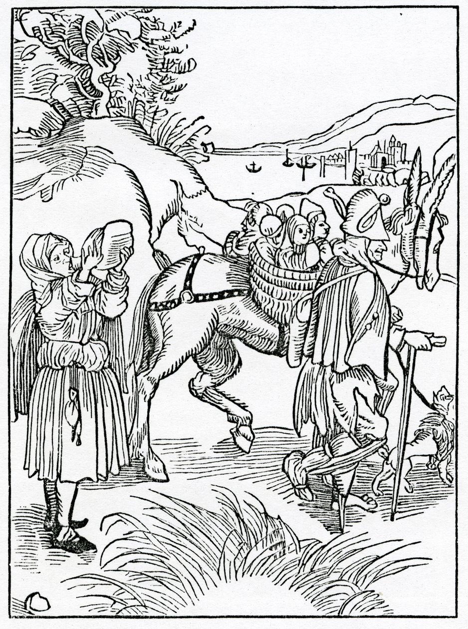 O bláznivých žebrácích a jejich marnivosti, ilustrace z anglického překladu Alexandra Barclaye „The Ship of Fools“, z vydání vydaného v roce 1874 od German School