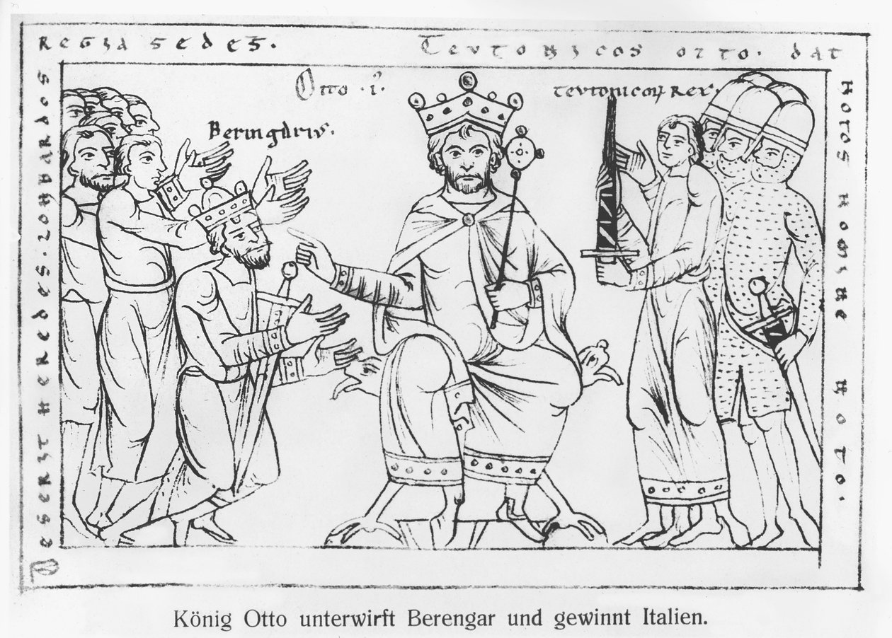 Otto I (912-73) Odevzdání Berengerovi II (900-66) a Triumph Itálie, z ‚Chronique Othonique‘ (faksimile) od German School