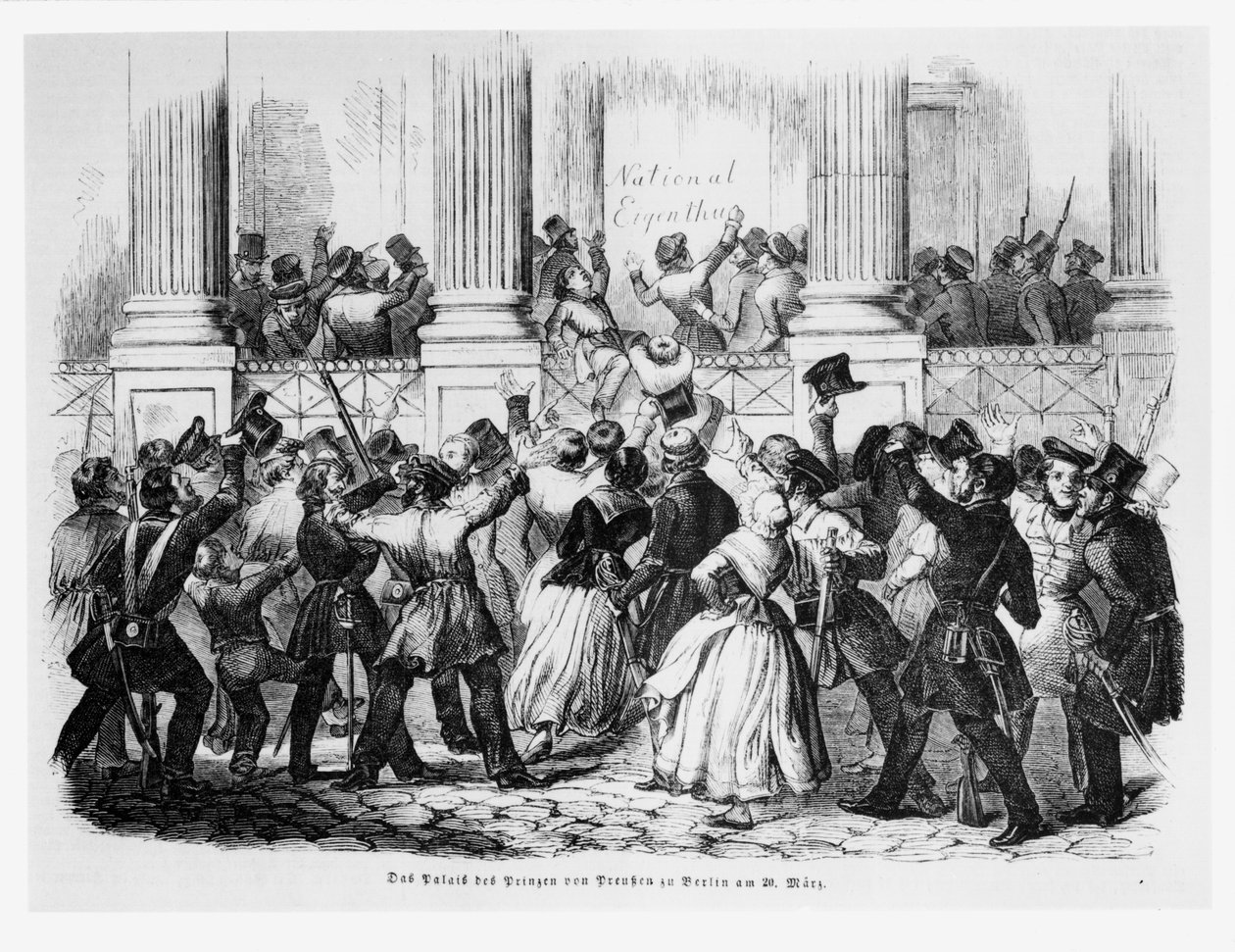 Palác knížat Pruska v Berlíně 20. března 1848, ilustrace z 