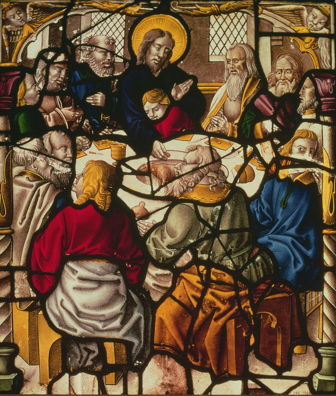 Panel zobrazující Poslední večeři (vitráže) od German School