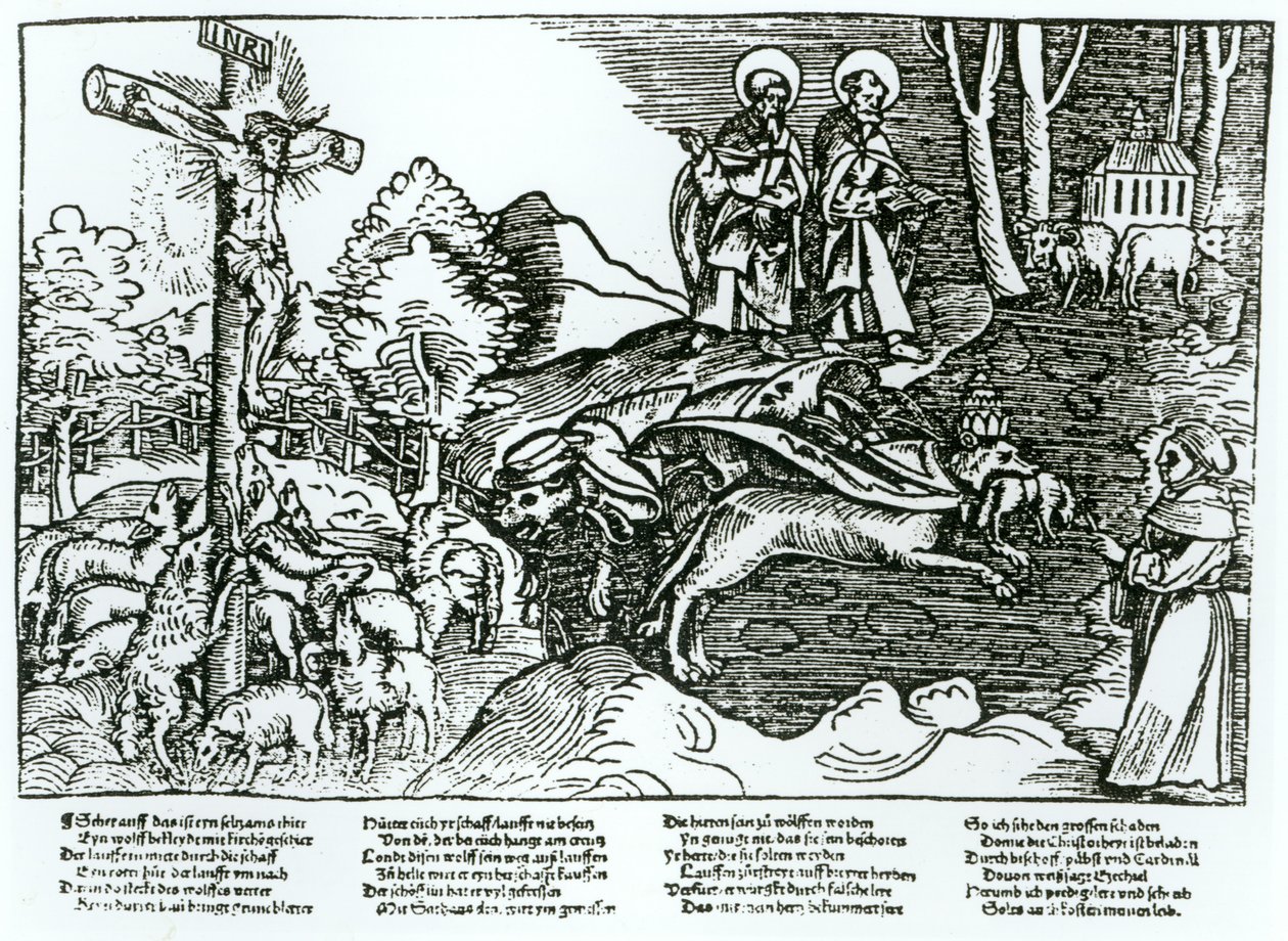 Římský katolicismus a luteránství v kontrastu, c.1520-21 od German School