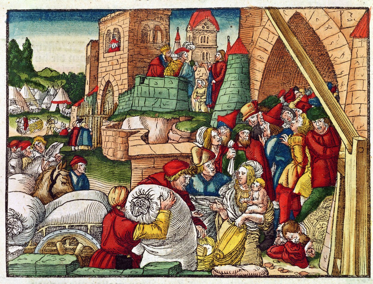 Samaří v obležení, z Lutherovy bible, kolem roku 1530 (barevný dřevoryt) od German School