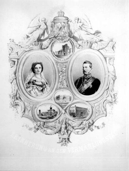 Suvenýr na svatbu Viktorie, královské princezny (1840-1901) a korunního prince Fredericka Williama Pruského (1831-88) 25. ledna 1858 od German School