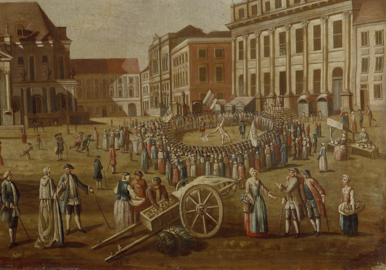 Pouliční umělci na Alter Markt, 1771 (detail z 330438) od German School