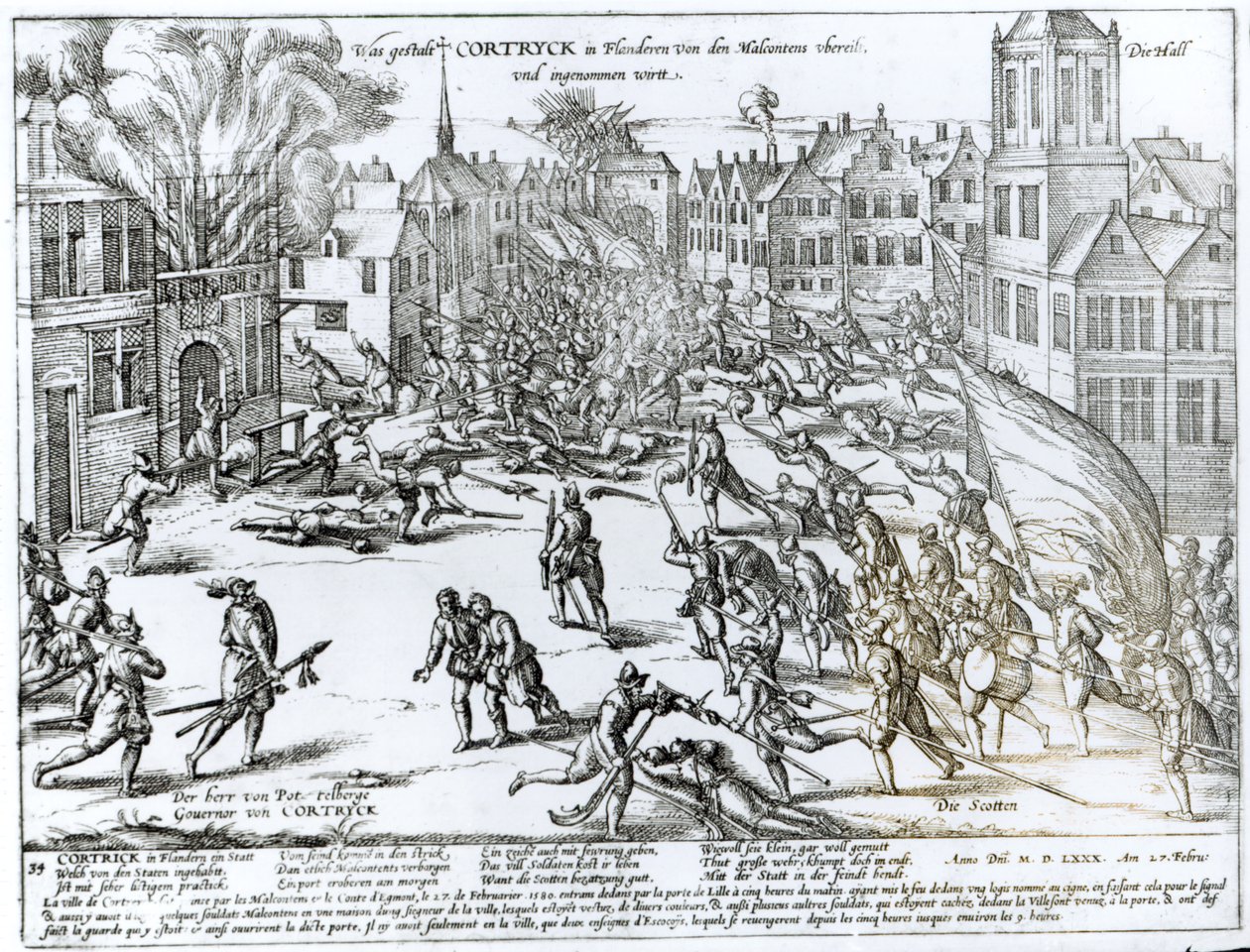 Bitva u Courtrai mezi Francouzi a Vlámy, 1580 od German School