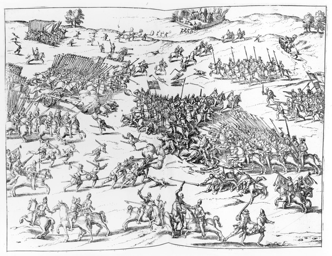 Bitva u Courtrais mezi Francouzi a Vlámy v roce 1580 od German School