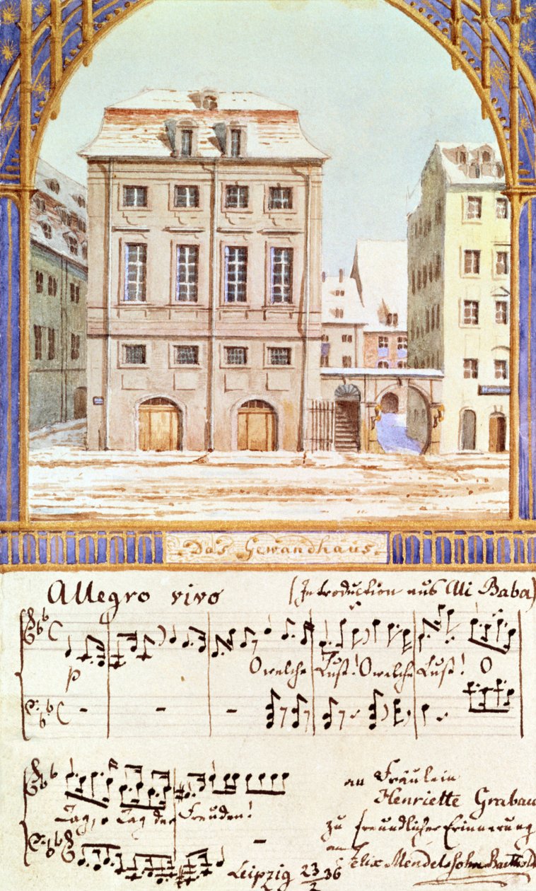 Leipzig Gewandhaus s hudebním dílem Felixe Mendelssohna (1809-47) od German School