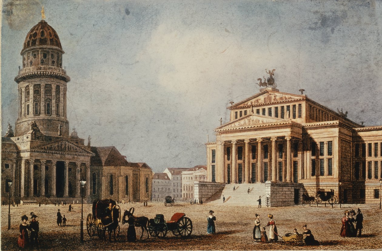 Královské divadlo a Nový kostel, 1833 (ručně kolorovaná rytina) od German School