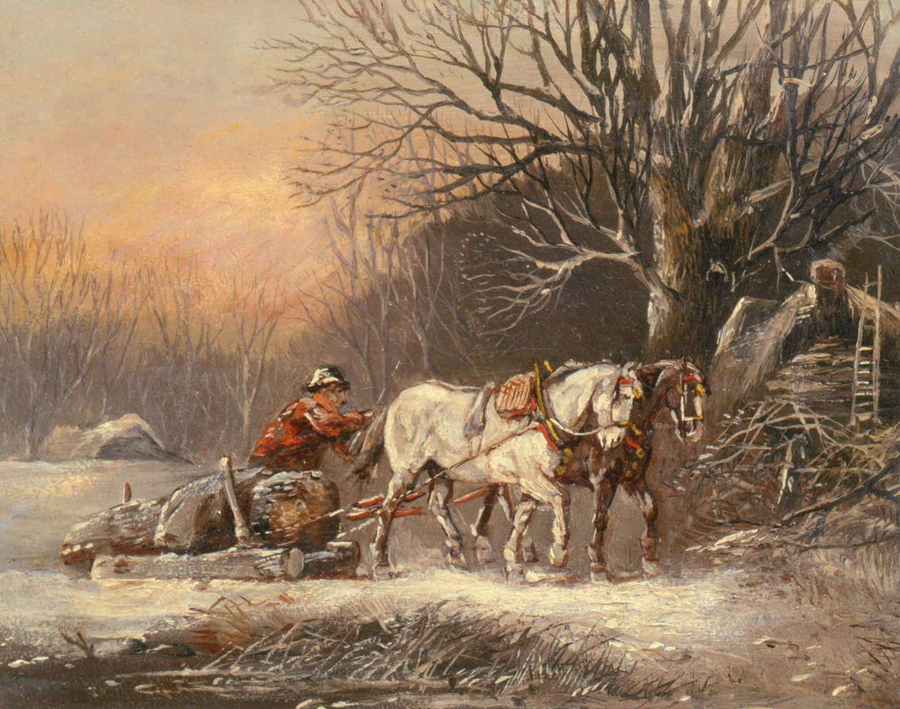 Dřevěné sáně v zimě, 19. století od German School