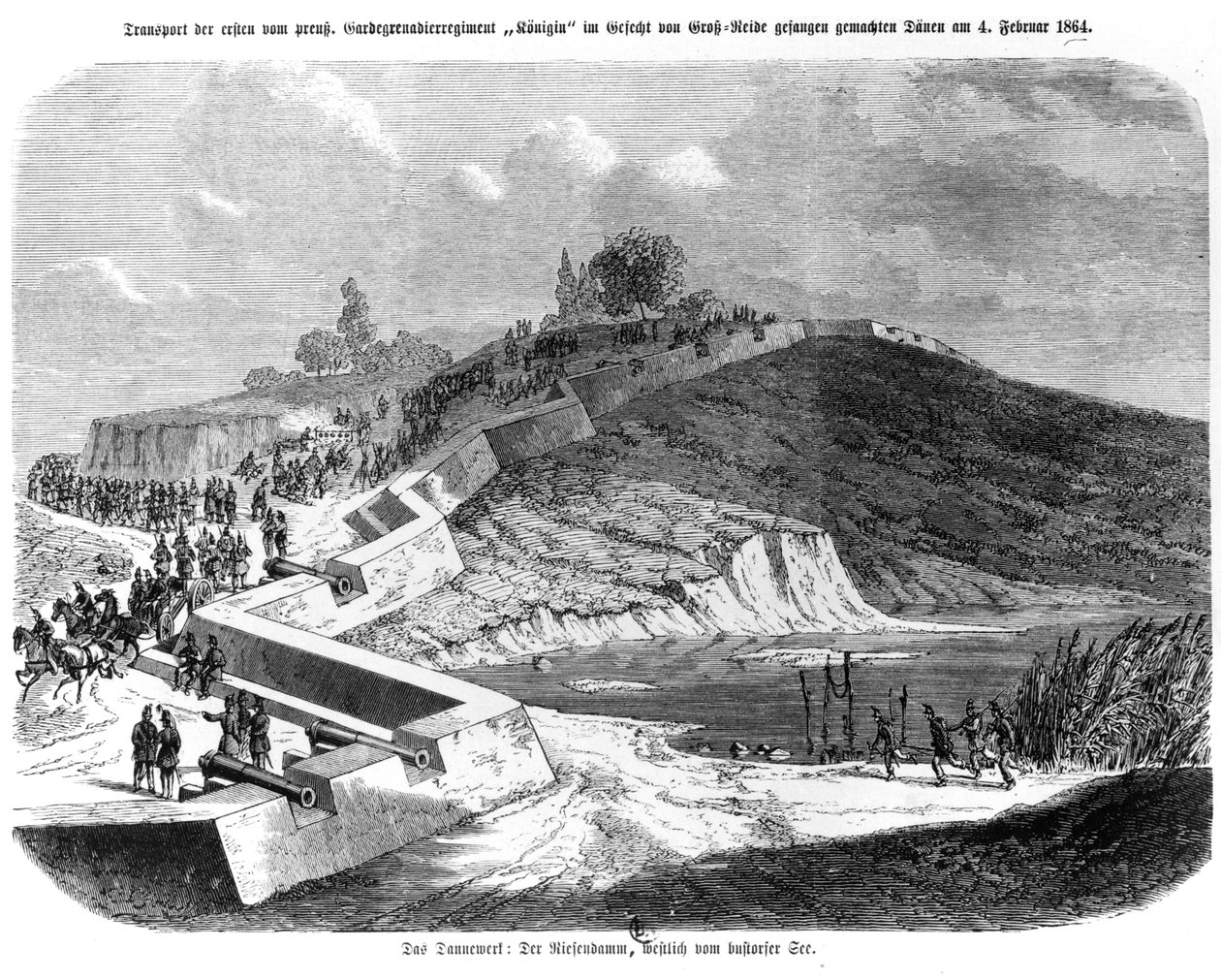 Válka vévodství, dánské opevnění, ilustrace z „Illustrierte Kriegsberichte aus Schleswig-Holstein“, 1864 od German School
