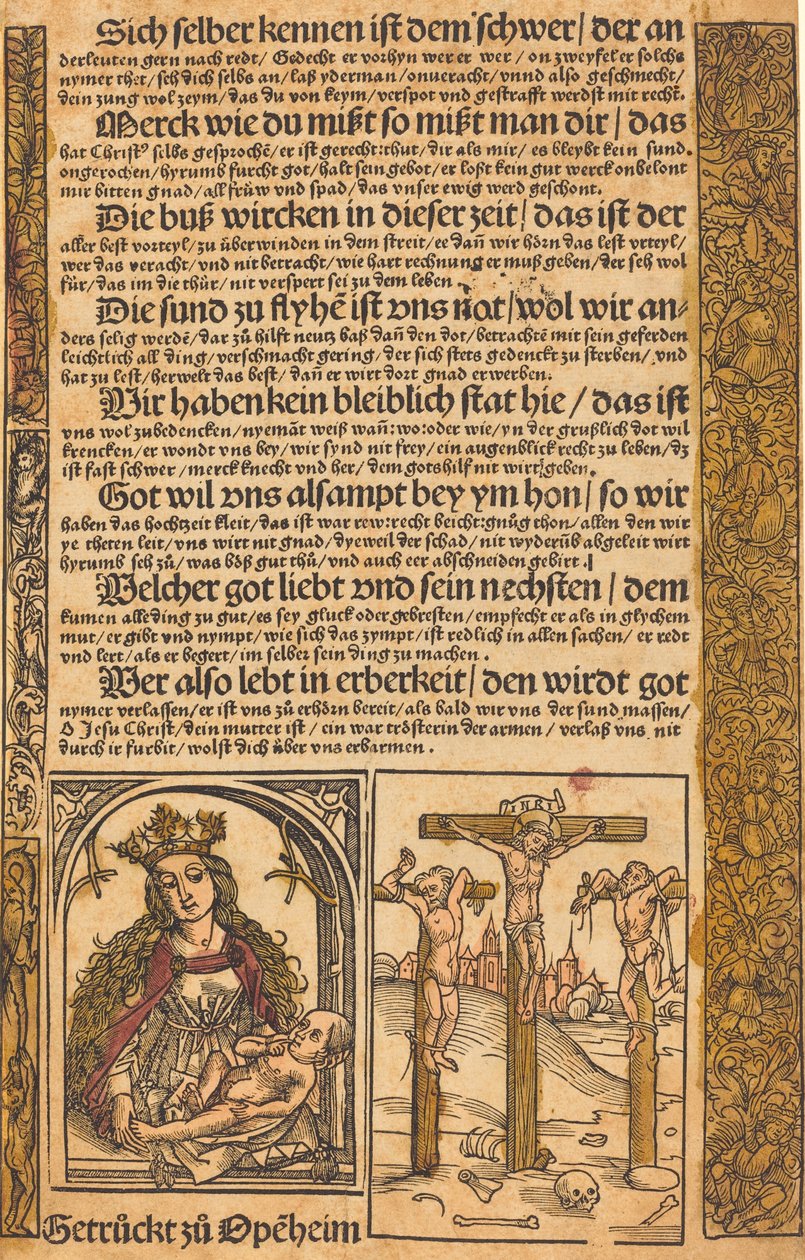 Broadside se dvěma scénami ze života Krista a Groteskními hranicemi od German 15th Century
