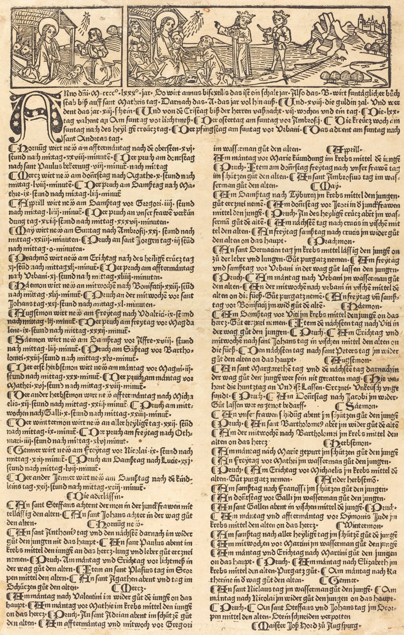 Kalendář s Narozením a adorací od German 15th Century