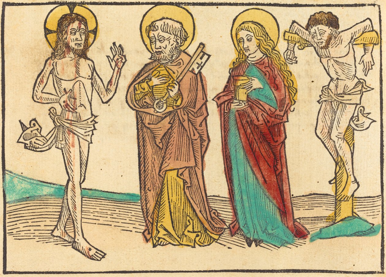 Kristus ukazuje své rány Petrovi, Magdaleně a Dobrému zloději od German 15th Century