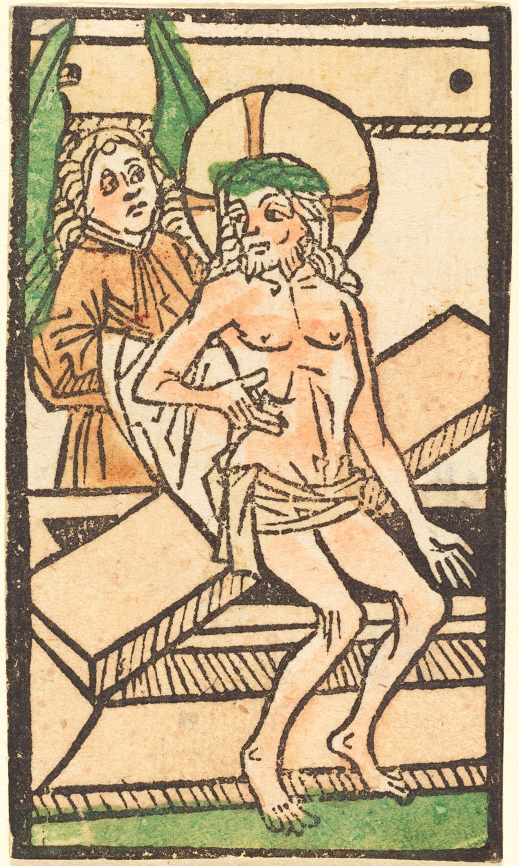 Kristus sedí na jeho hrobě s jedním andělem od German 15th Century