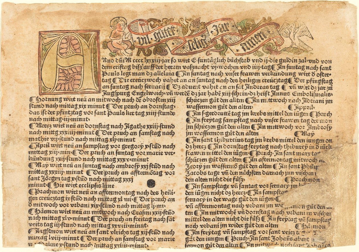 Iniciála A a novoroční přání od German 15th Century