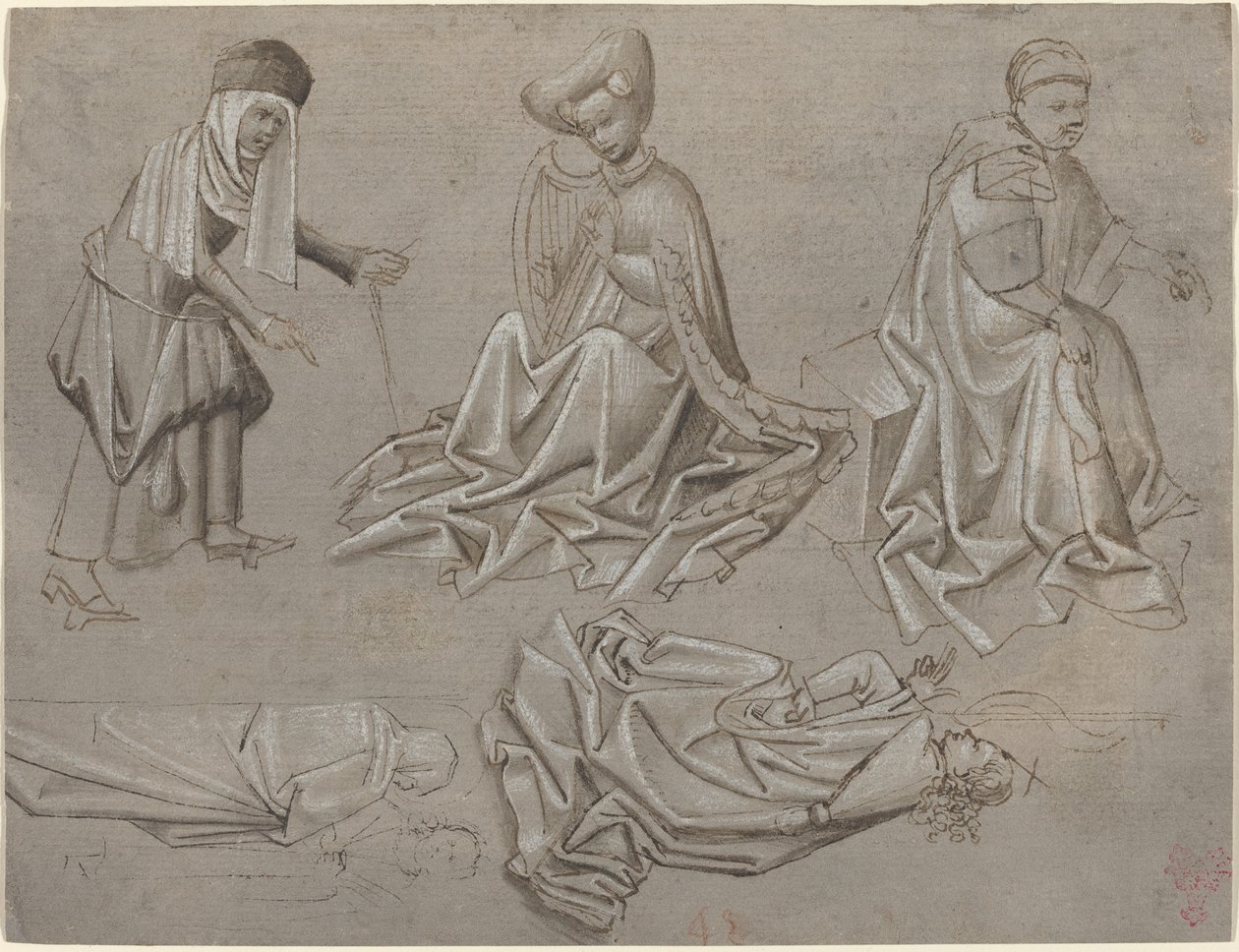 Studie pro šest figur (list z modelové knihy) [recto] od German 15th Century