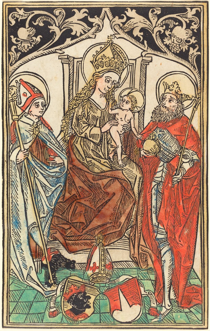 Madona s dítětem na trůnu se svatými Korbiniánem a Zikmundem od German 15th Century