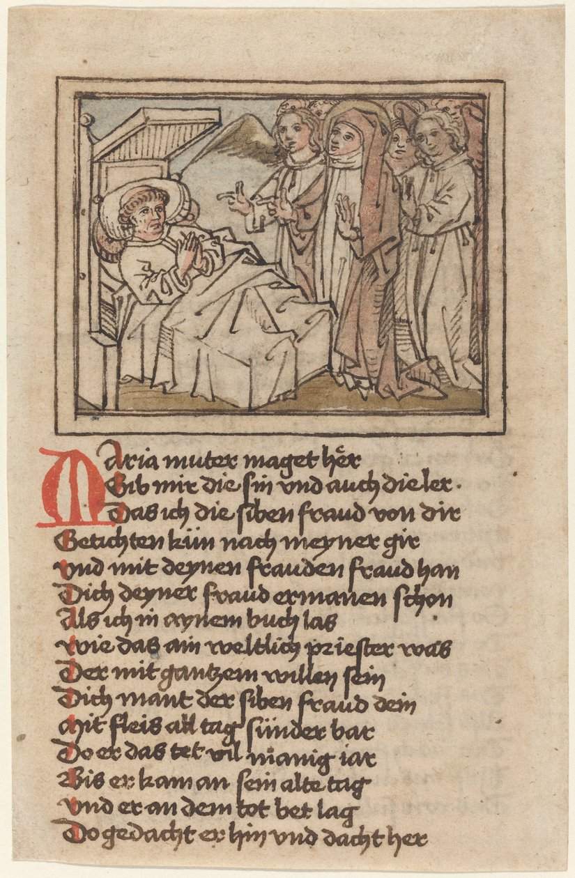 Panna zjevující se umírajícímu knězi od German 15th Century
