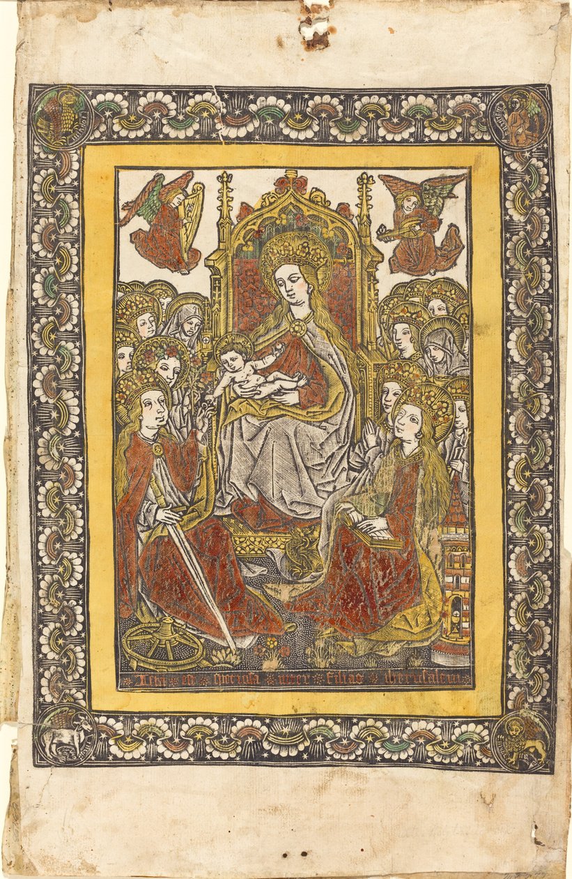 Madona trůnící s osmnácti svatými ženami od German 15th Century or Master with the Mountain Like Clouds