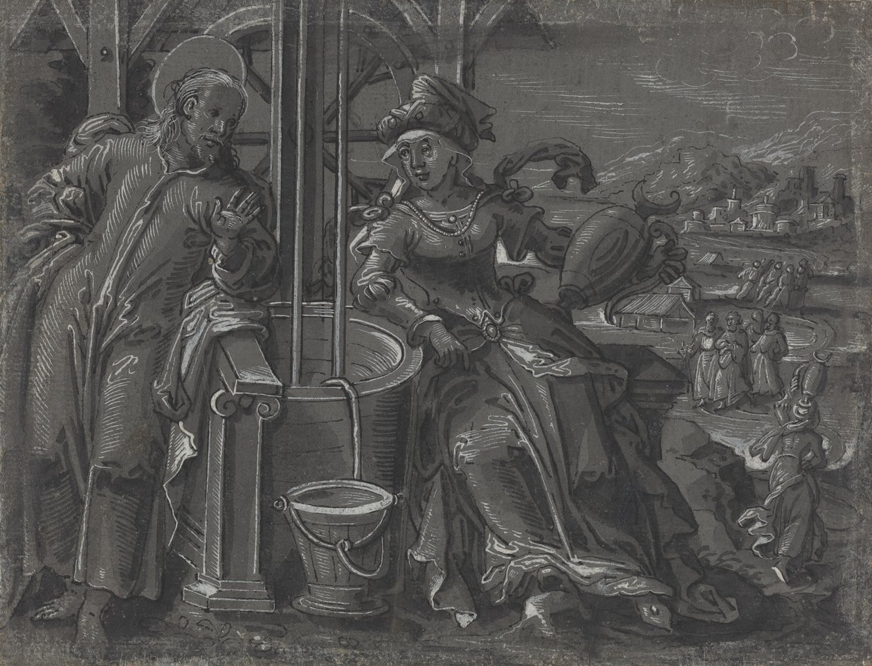 Kristus a žena Samaří [verso] od German 16th Century