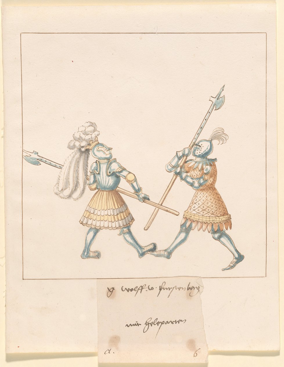 Freydal, Kniha klání a turnaj císaře Maxmiliána I.: Pěší boje (Třety) (III. díl): G. Wolf von Fürstenberg mit Heleparten, deska 141 od German 16th Century