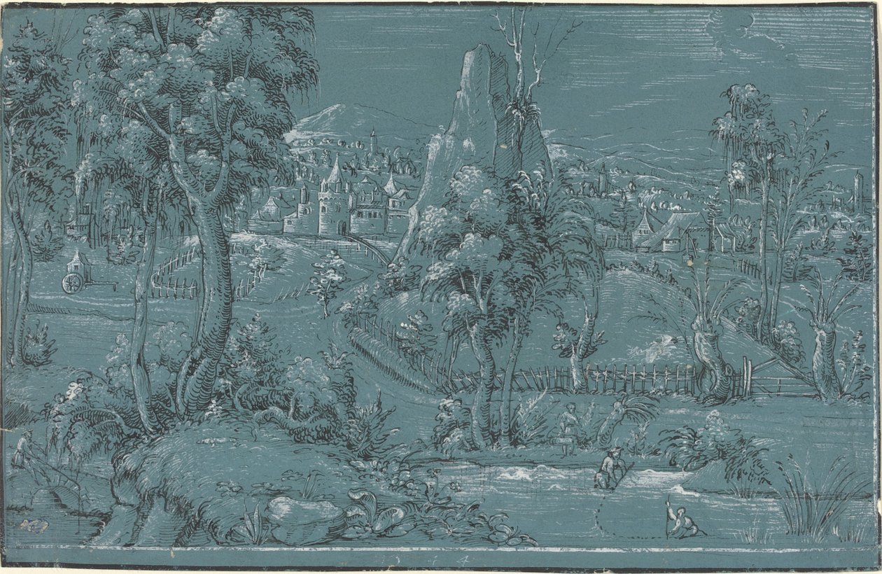 Krajina s muži rybaření od German 16th Century