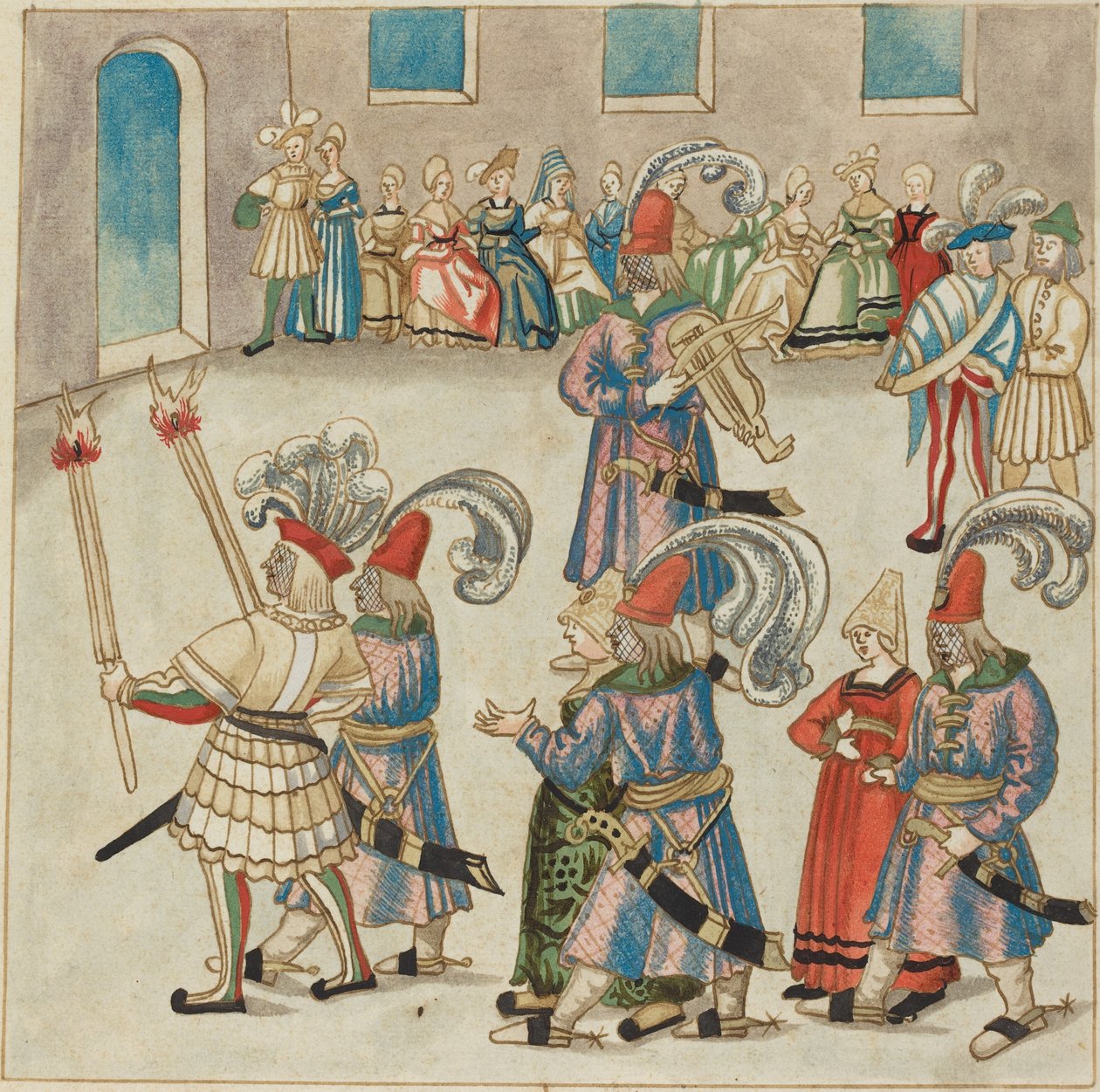 Dva taneční páry vedené rytíři nesoucími pochodeň od German 16th Century