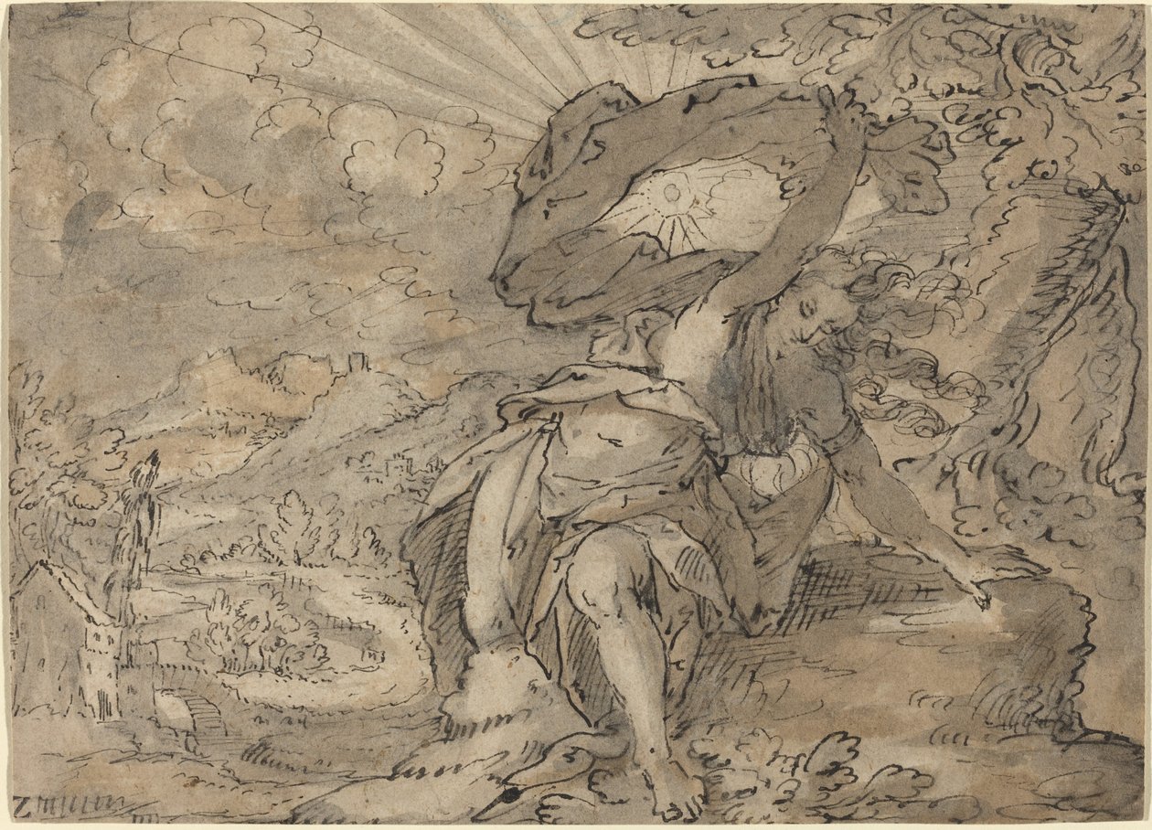Alegorická ženská postava v krajině [recto] od German 17th Century