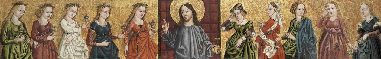 Salvator Mundi lemovaný moudrými a pošetilými pannami, c. 1500 od German Master