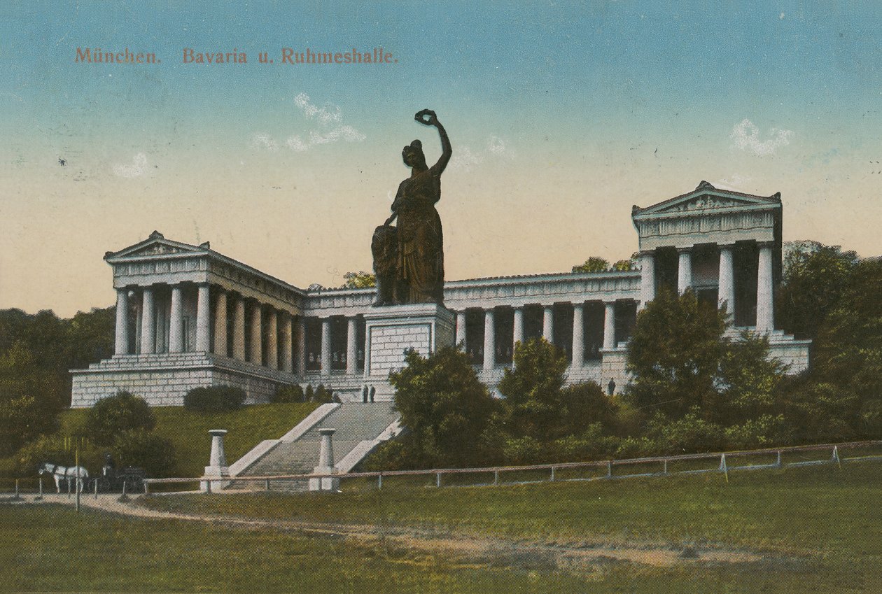 Bavorská socha a Ruhmeshalle, Mnichov. Pohlednice odeslaná v roce 1913. od German Photographer