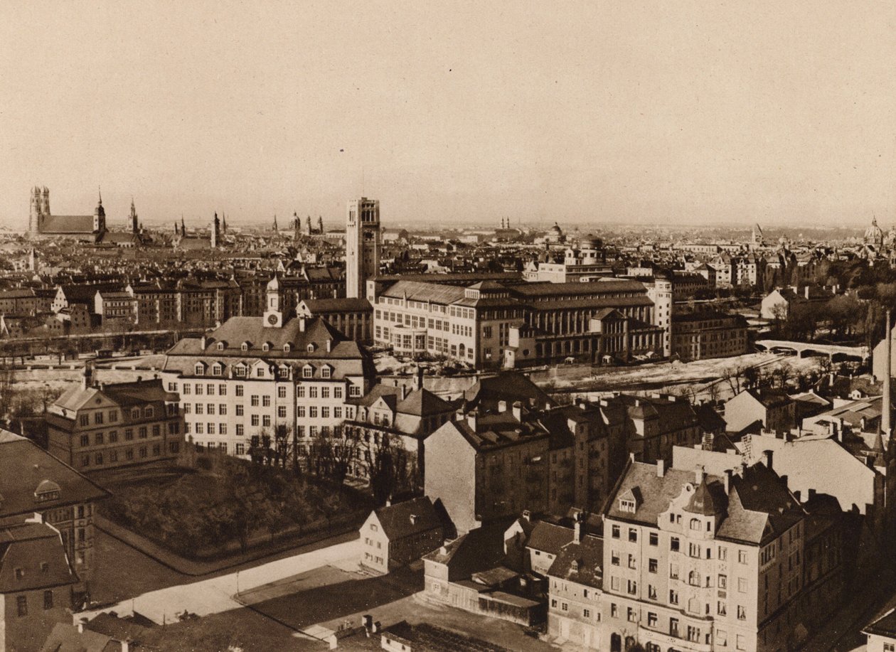 Mnichov: Nové německé muzeum v mnichovské městské zástavbě (čb fotografie) od German Photographer