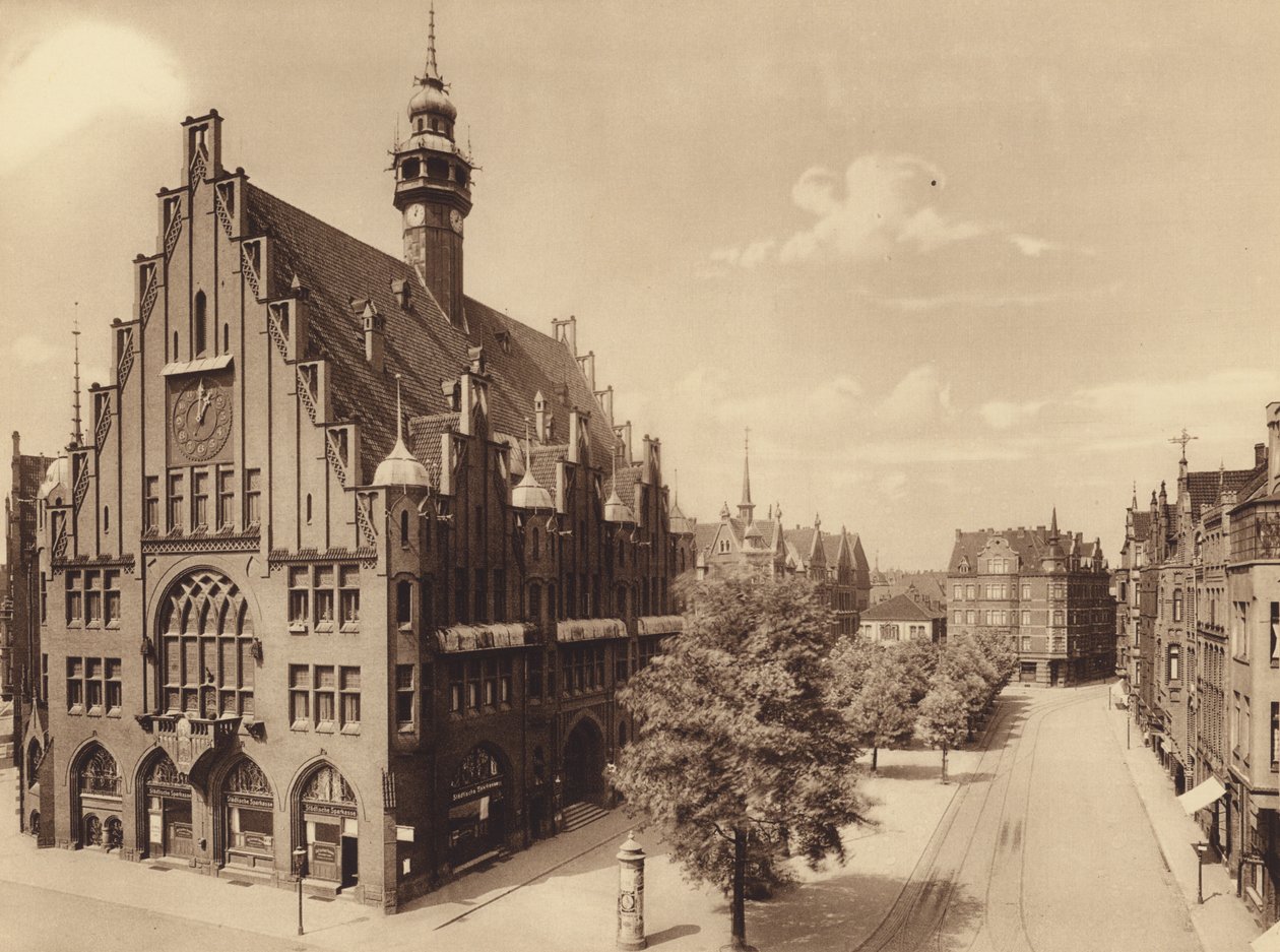 Nová radnice, Lindener Marktplatz, Hannover (čb fotografie) od German Photographer