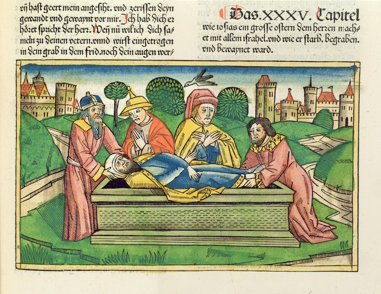 2 Letopisy 35 24 Pohřeb Josiáše z norimberské bible (Biblia Sacra Germanaica) (barevný dřevoryt) od German School