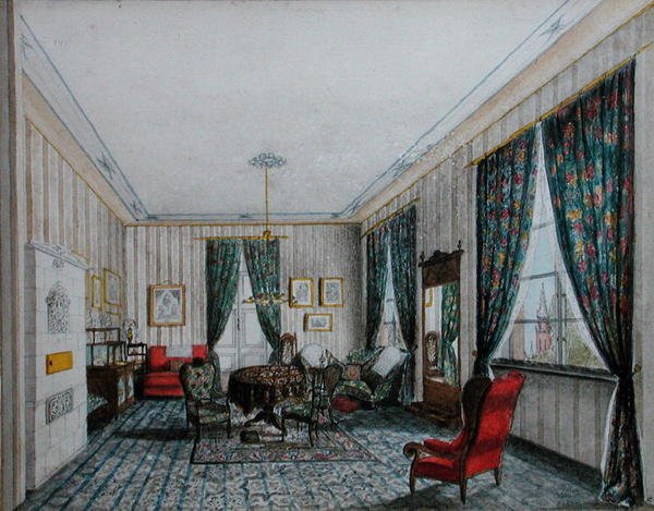 Interiér přijímací místnosti, cca 1855 (akvarel na papíře) od German School