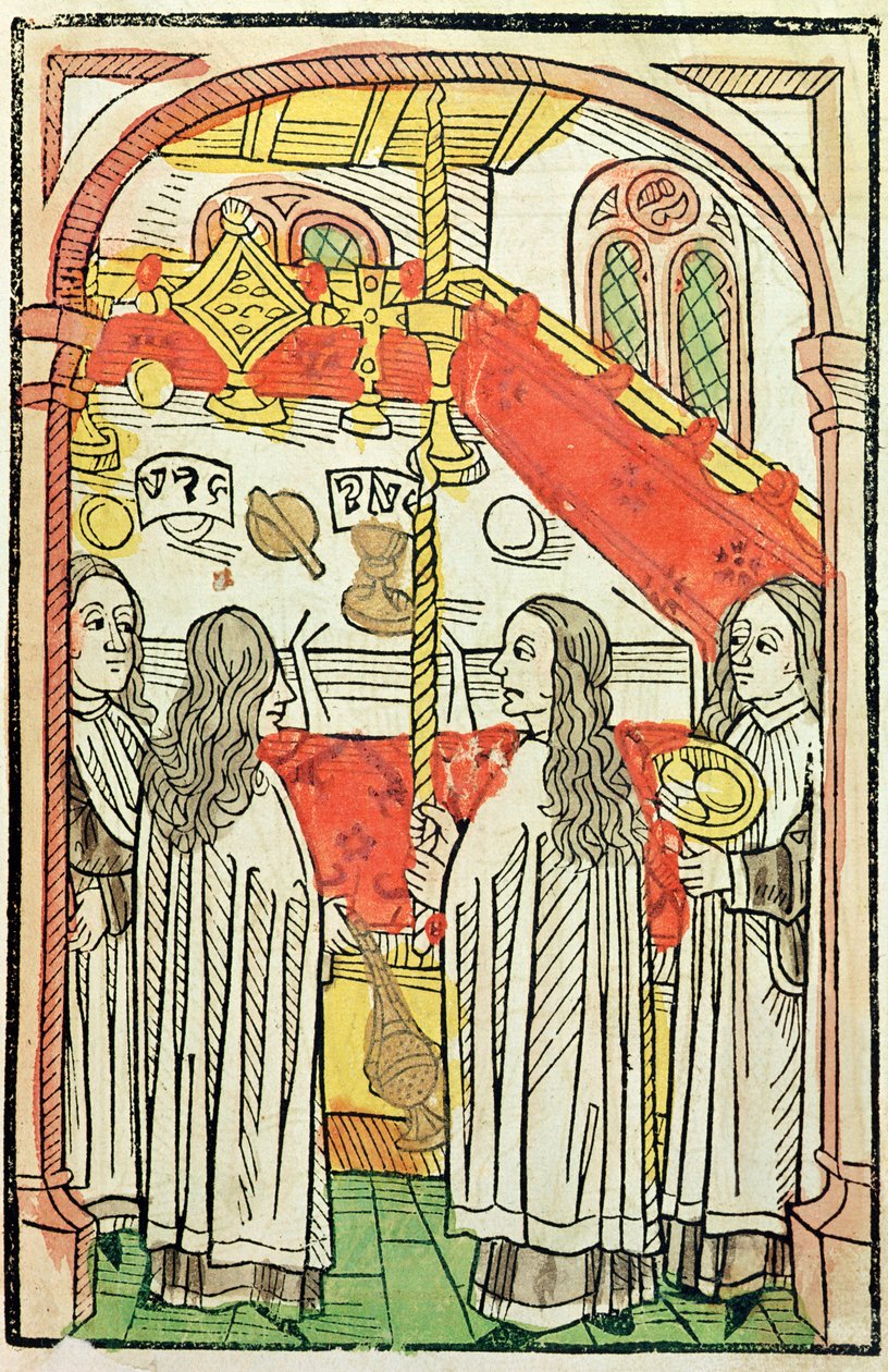 Řecká pravoslavná mše na kostnickém koncilu v roce 1415, ilustrace z kroniky kostnického koncilu od Ulricha Richentala (1378-1437) 1483 (barevný dřevoryt) od German School