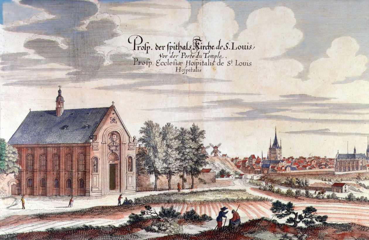 Pohled na Paříž (barevná rytina) od German School