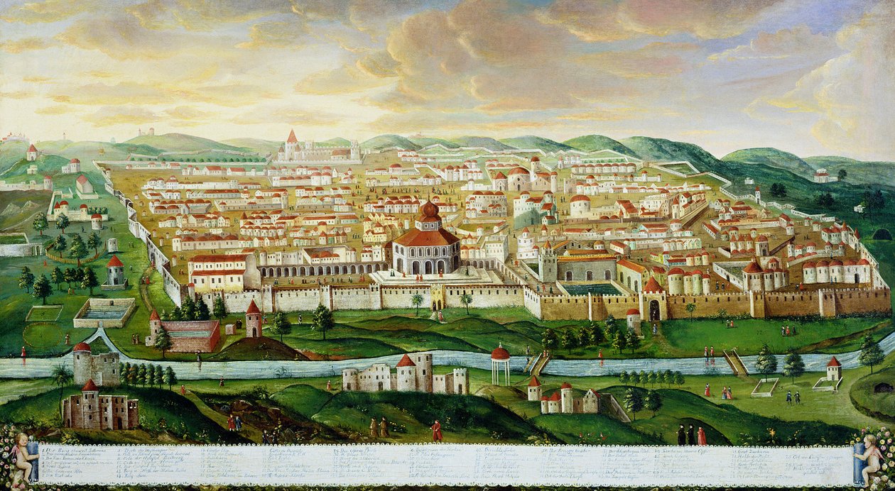 Pohled na opevněné město Jeruzalém, c.1740 od German School