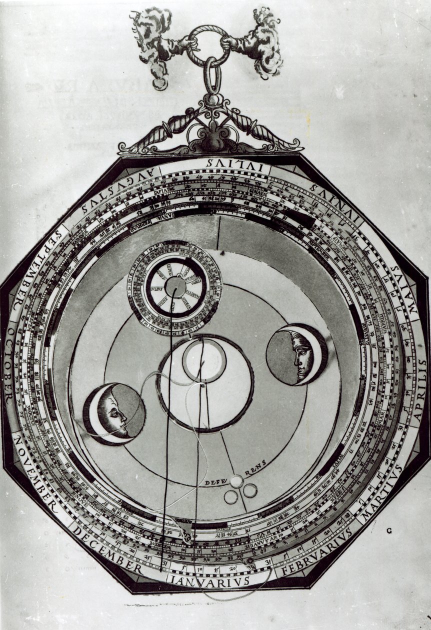 Volvelle, možná zobrazující cykly Měsíce, podle ilustrace z Astronomicon Caesareum od Petra Apianuse, 1540 od German School