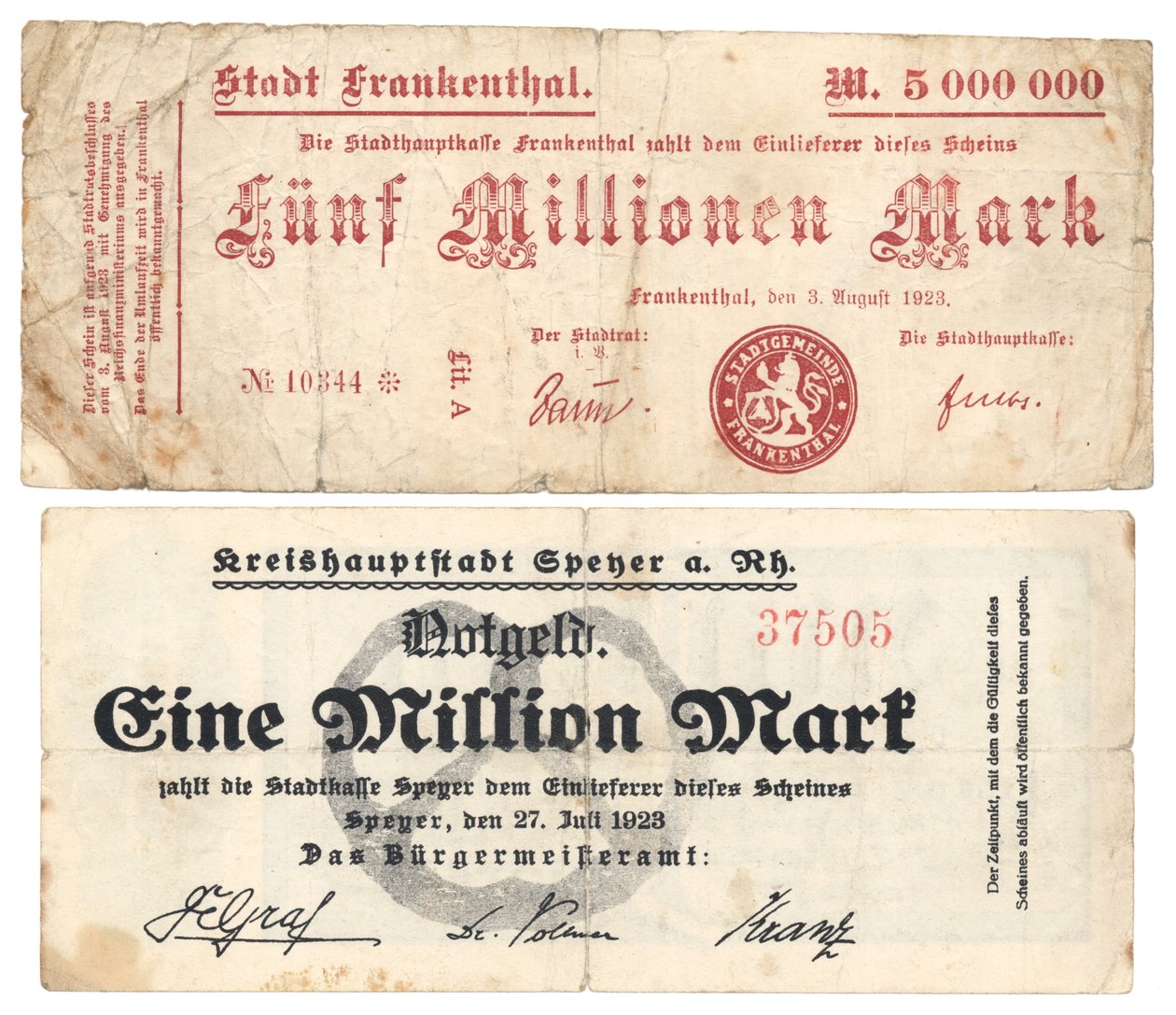 Pětimilionové a milionové bankovky, 1923 od German School